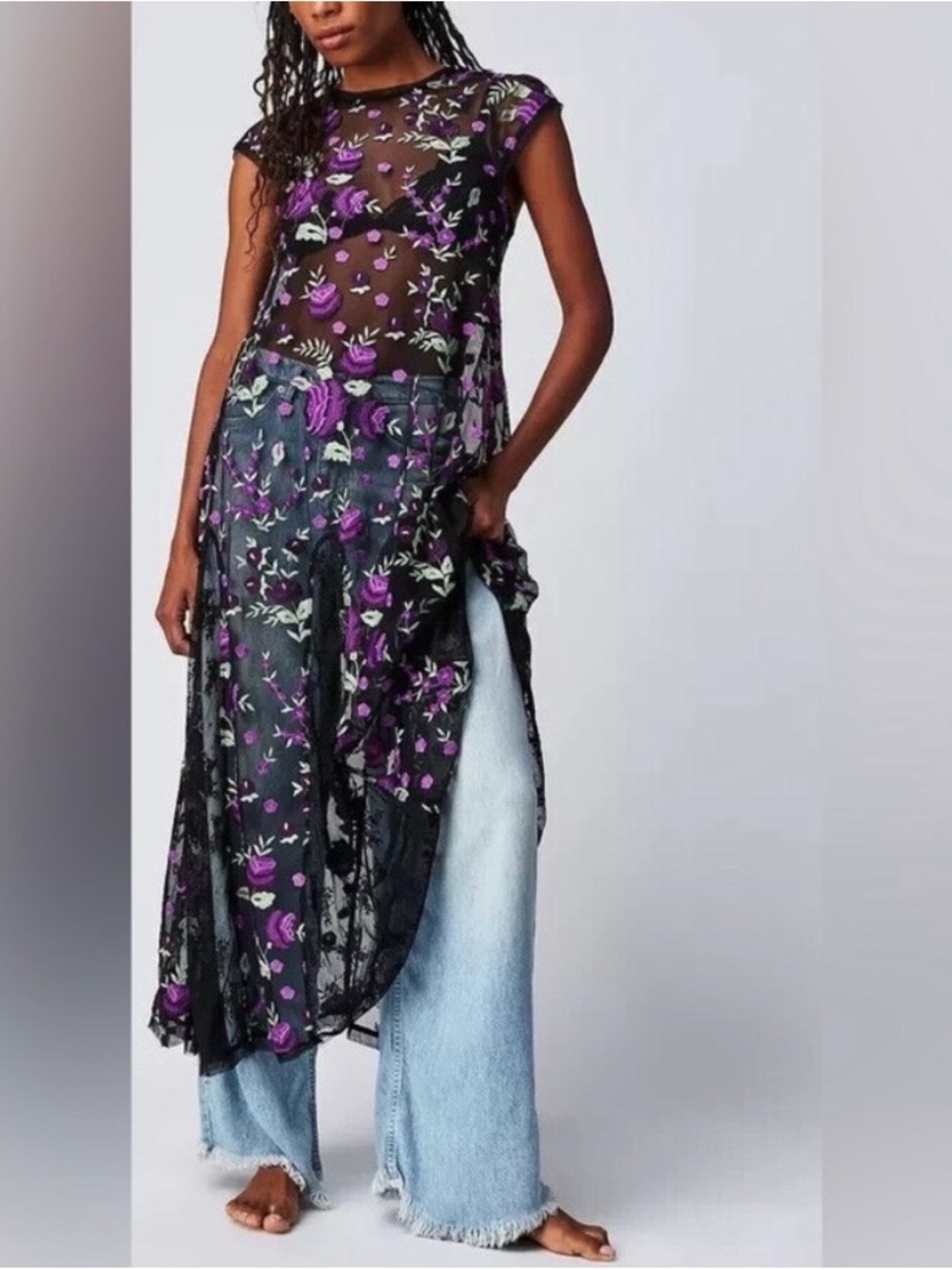 Free People Sky Bright Floral Embroidered Midi Dress Small